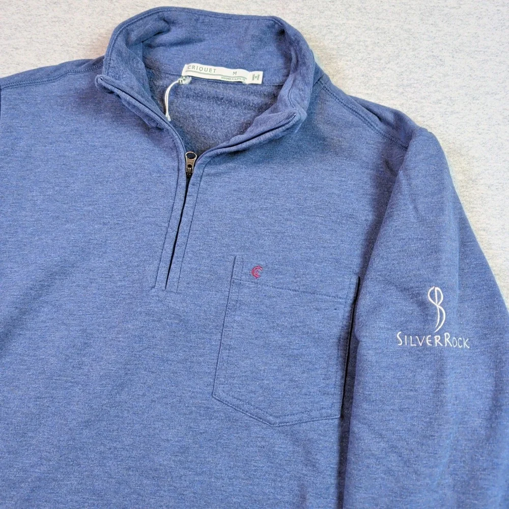 Criquet Mens M Quarter Zip Weekender Pullover Blue Heather Modal Silverock Logo